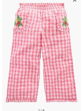 Mini Boden Pink and White Gingham Ruffle Pants